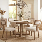 HNY Mid Century Modern Dining Chairs Set of 4, Upholstered Linen Kitchen & Dining Room Chairs with Ergonomic Curved Backrest, Solid Wood Legs, Farmhouse Accent Chair for Home, Apartment, Beige