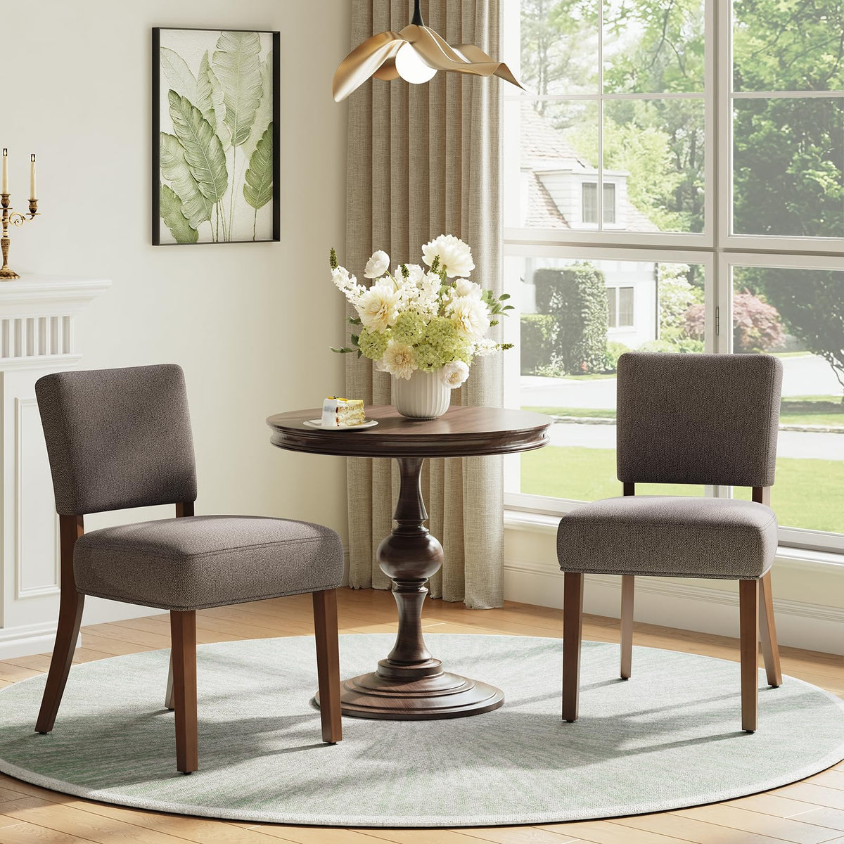 COLAMY Mid Century Modern Dining Chairs Set of 4, Upholstered Kitchen Chairs with Back, Farmhouse Fabric Side Dining Room Chairs with Wood Legs for Dining Room Kitchen Restaurant, Brown