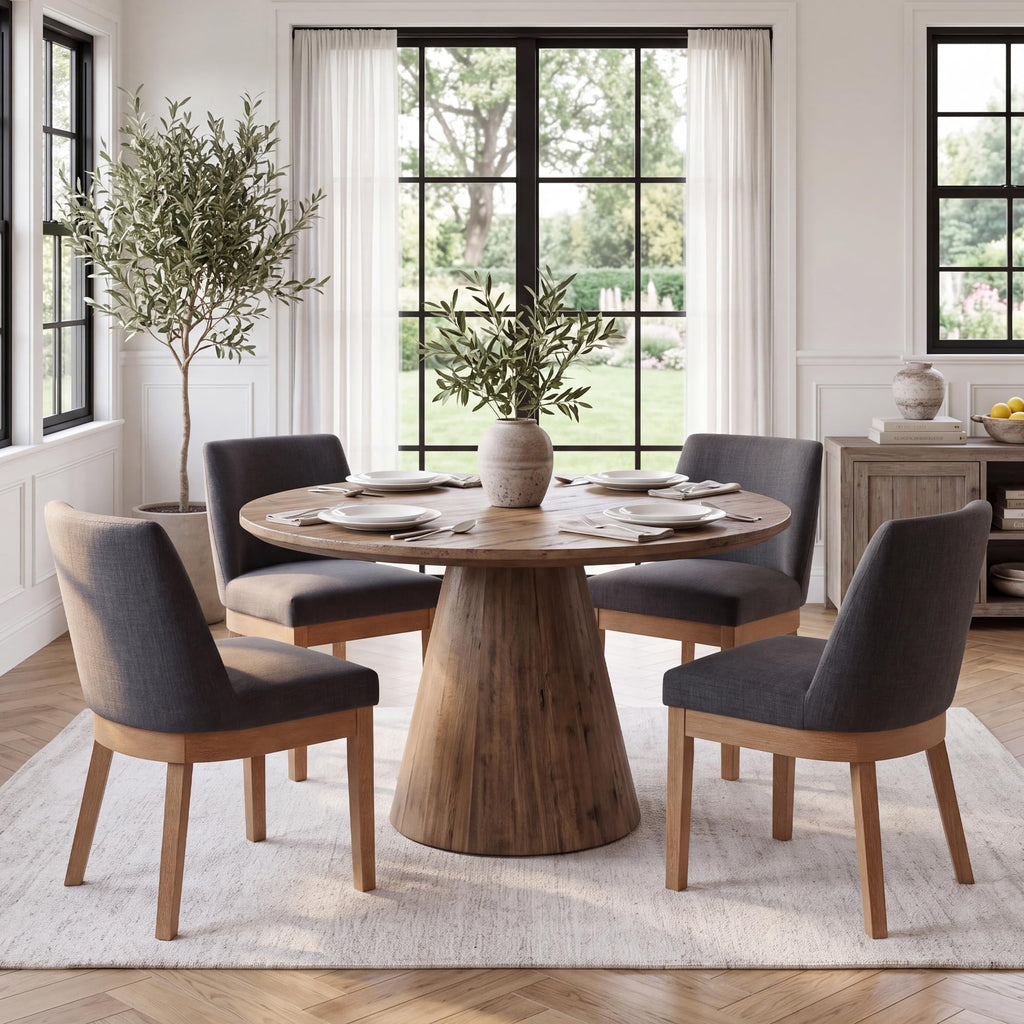 HNY Modern Dining Chairs Set of 6 with Comfortable Back Support, Farmhouse Soft Linen Upholstered Kitchen Dining Room Chairs with Solid Wood Legs, Armless Accent Side Chairs for Living Room, Beige