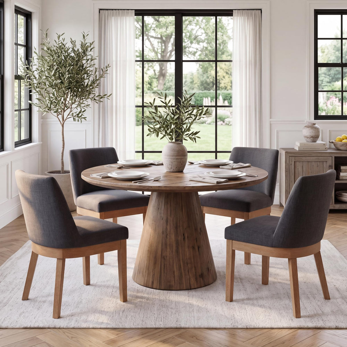 HNY Modern Dining Chairs Set of 6 with Comfortable Back Support, Farmhouse Soft Linen Upholstered Kitchen Dining Room Chairs with Solid Wood Legs, Armless Accent Side Chairs for Living Room, Beige