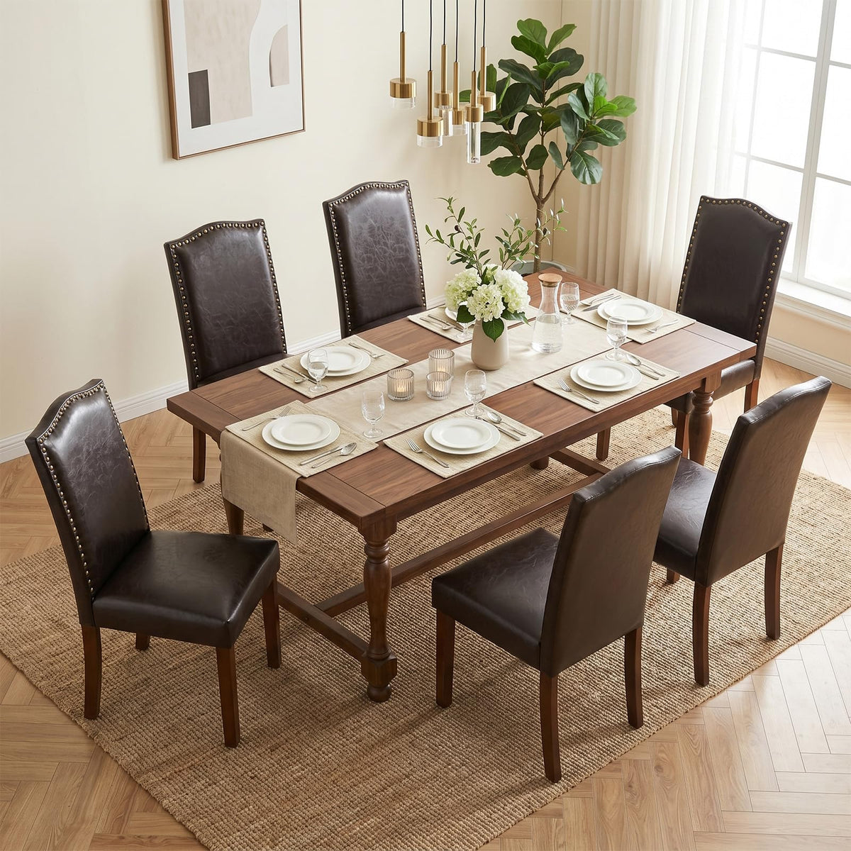 Upholstered Dining Chair Set of 6, PU Leather Kitchen Chair