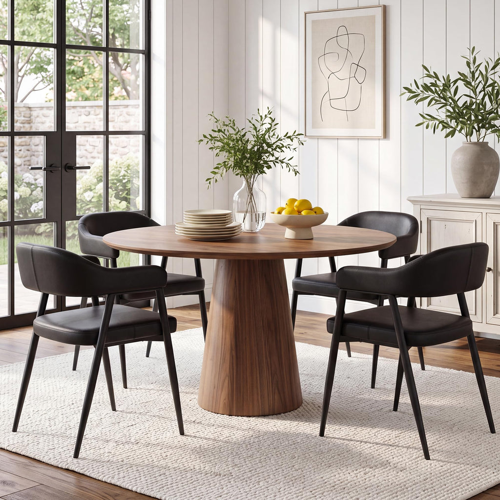 HNY Modern Dining Room Arm Chairs Set of 6, Retro Faux Leather Upholstered Barrel Dining Chairs with Arms Mid-Century Brown Accent Chair with Metal Legs, Open-Back Kitchen Side Chair for Living Room