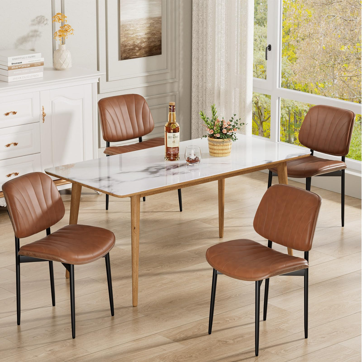REONEY Dining Chairs Set of 2, Mid-Century Modern Kitchen Chairs, Black