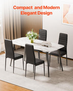 VEVOR Modern Dining Room Accent Chairs Set of 4, Upholstered Leather Side Chair for Living Room, Space-Saving Kitchen Chair with Thick Cushions and Metal Legs, Black