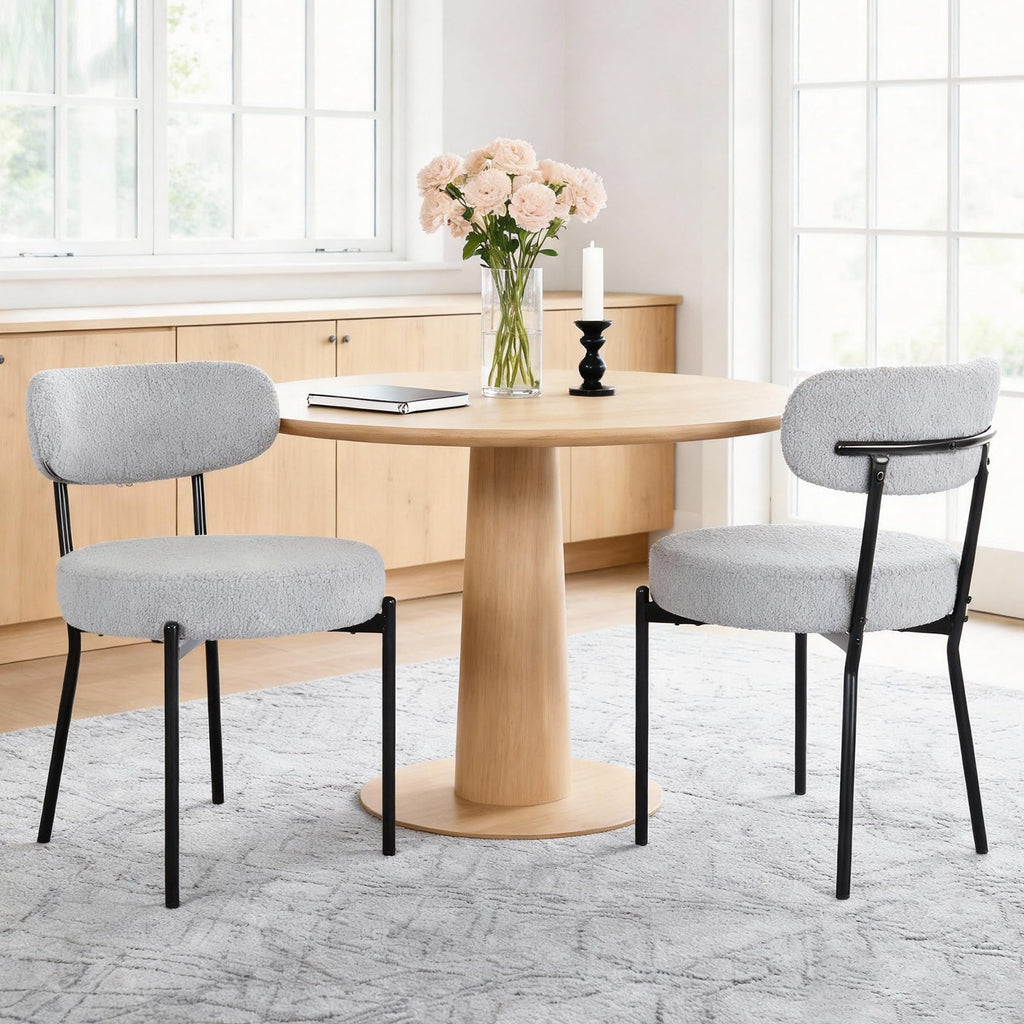 DUMOS Dining Chairs Set of 2, Mid Century Modern Chair Round Upholstered Curved Backrest, Kitchen Vanity Living Room Chairs with Black Metal Legs, Green