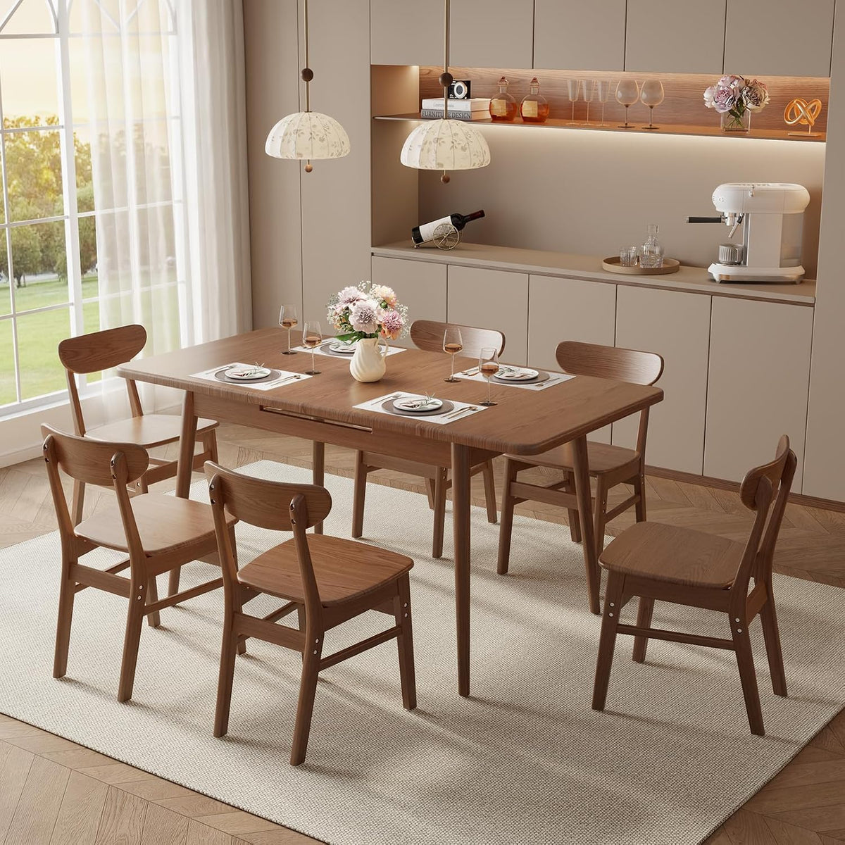 Muwuele 47"-63" Solid Wood Extendable Dining Tables for 4-8, Walnut