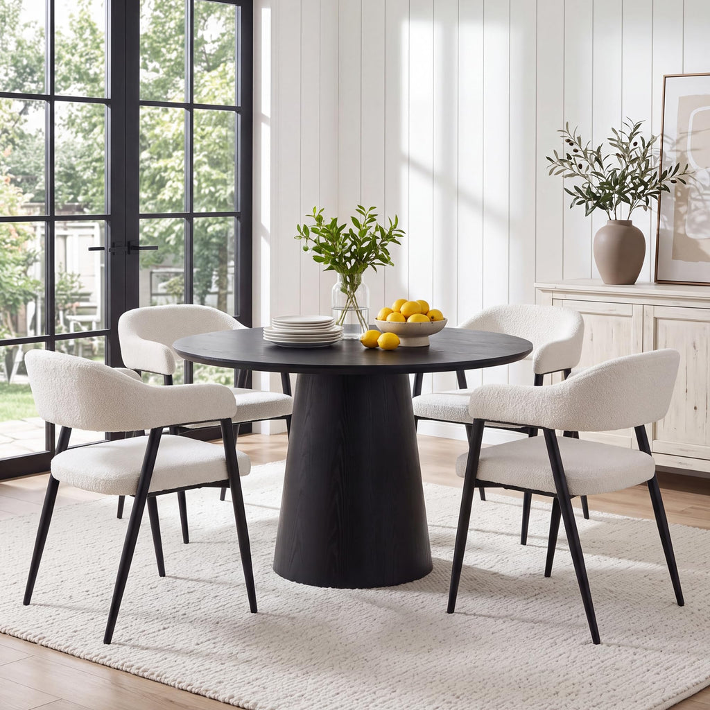 HNY Modern Dining Room Arm Chairs Set of 6, Retro Faux Leather Upholstered Barrel Dining Chairs with Arms Mid-Century Brown Accent Chair with Metal Legs, Open-Back Kitchen Side Chair for Living Room