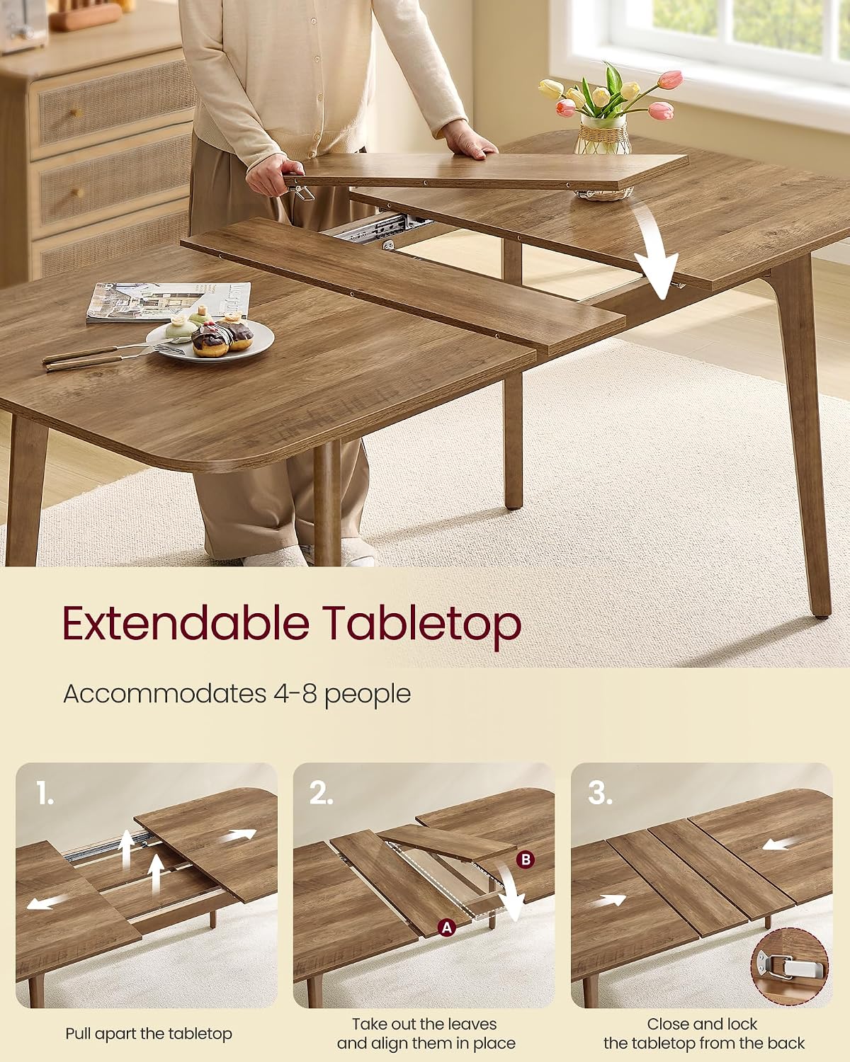 VASAGLE 70.9'' Dining Table for 4-8 People, Kitchen Table