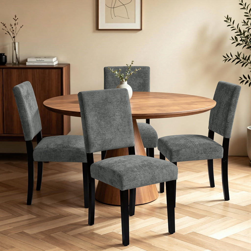 CHUN YI Dining Chairs Set of 4, Upholstered Dining Room Chairs, Modern Farmhouse Parsons Chairs with Solid Wood Legs & Fabric Padded Seat for Kitchen/Living Room/Restaurant, Beige