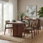 COLAMY Dining Chairs Set of 2, Mid Century Modern Upholstered Kitchen Chairs with Solid Red Oak Wood Legs, Textured Fabric Dining Room Accent Chairs for Small Spaces, 300 lbs Capacity,Walnut,Oatmeal