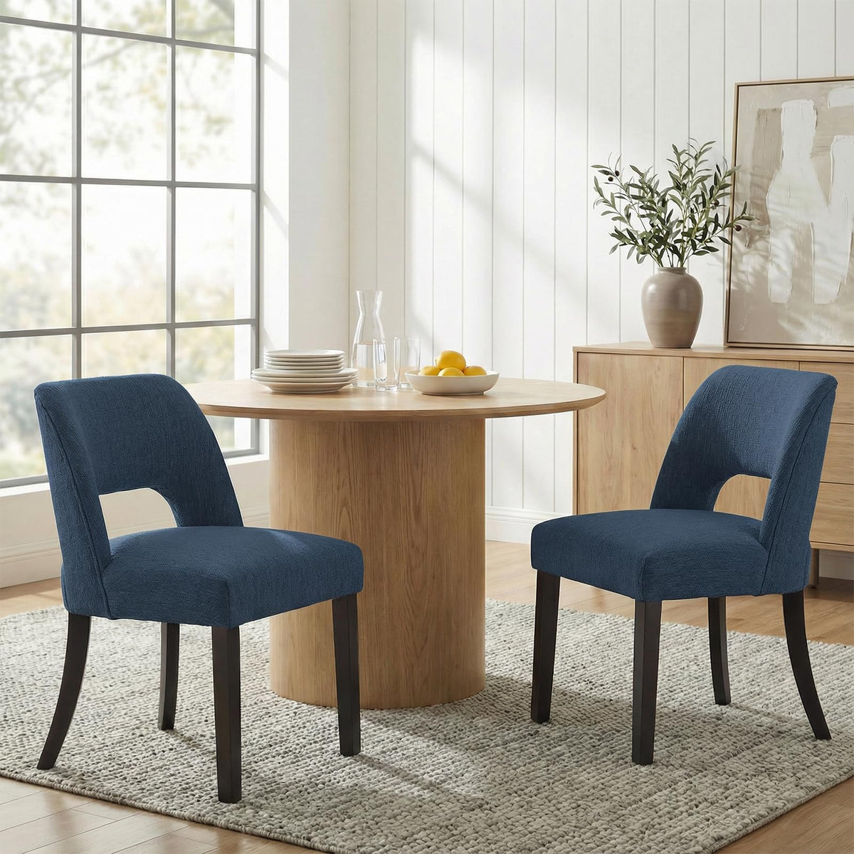 keoni Wooden Dining Chairs Set of 4 with Black Rubberwood Legs and Backrest