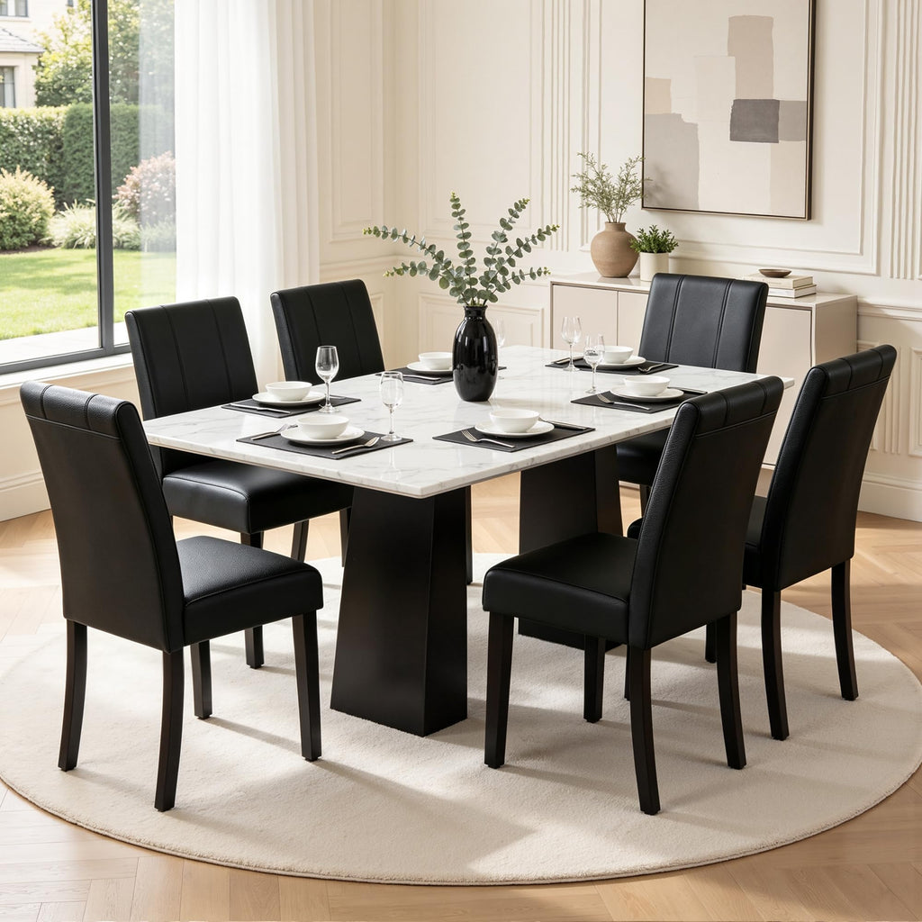 CHUN YI Dining Chairs Set of 4, Faux Leather Dining Room Chairs, Upholstered Modern Kitchen Parsons Chairs for Dining Room with Sturdy Wood Legs, Black (Only Chair)