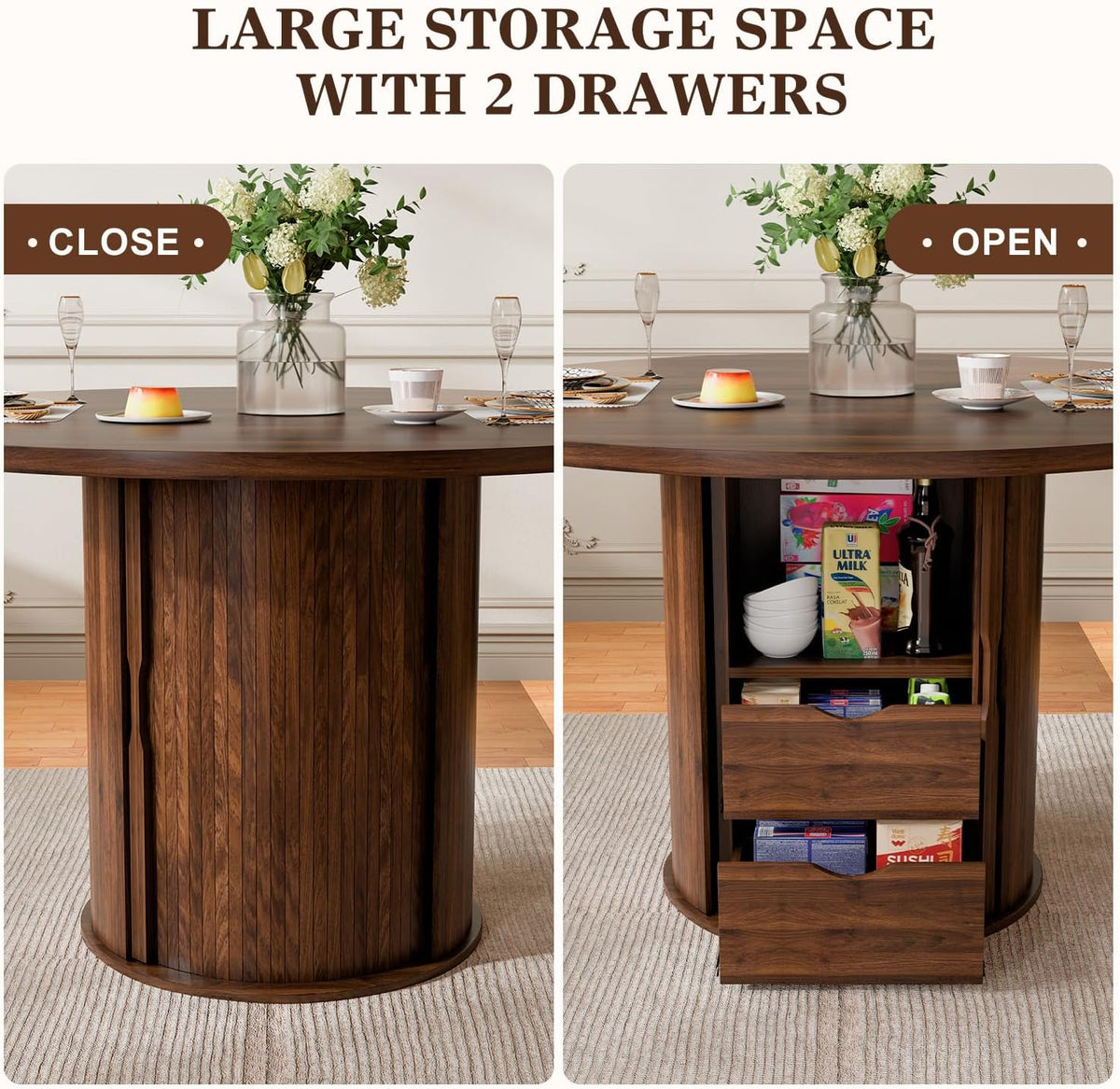 47" Round Dining Table, Walnut