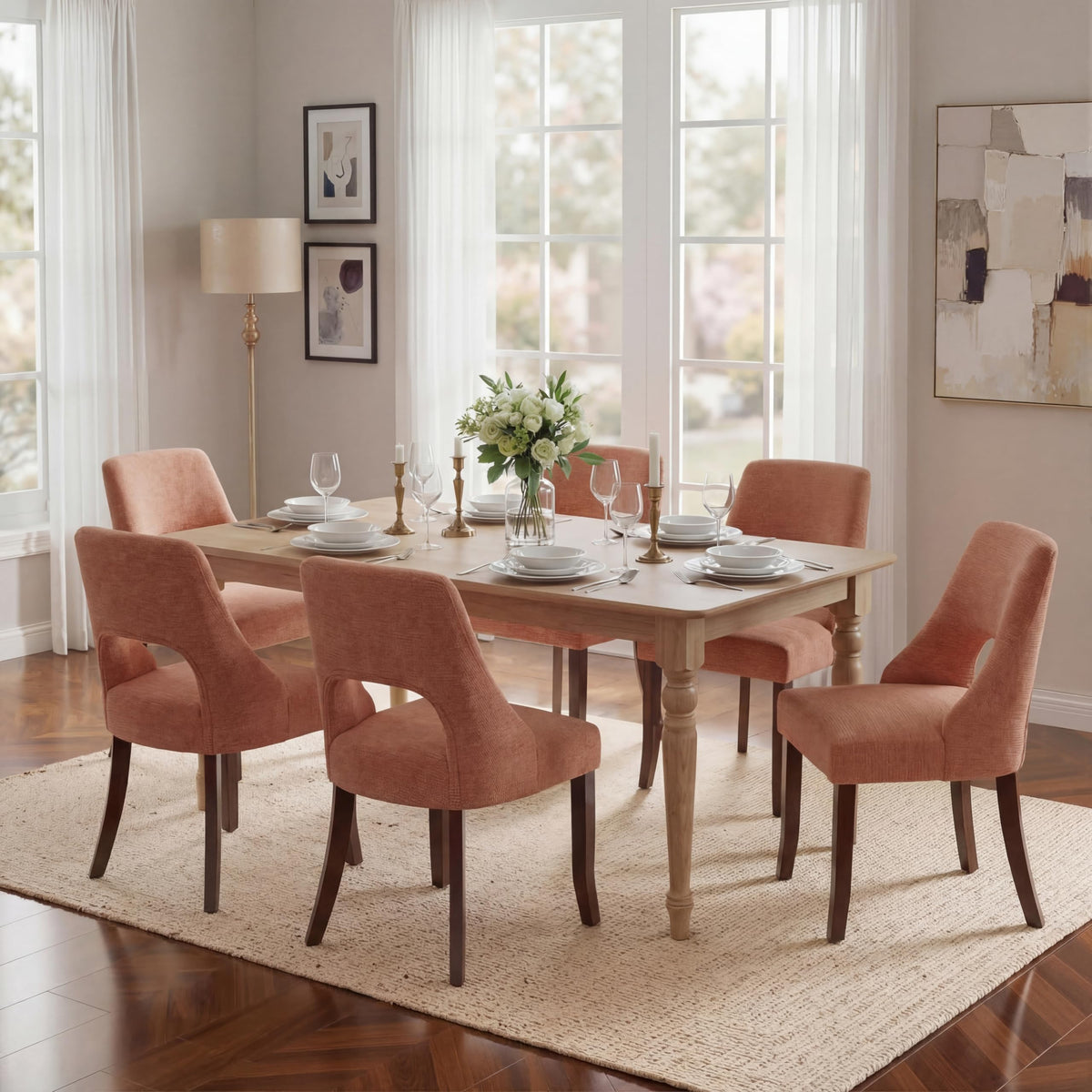 UVV Wooden Dining Chairs Set of 2, Mid Century Modern Chenille Upholstered Dining Room Chair Kitchen Chairs, Farmhouse Dinner Chair with Solid Wood Legs for Kitchen Dining Room, Green