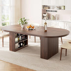 Jocoevol 70.8" Oval Dining Table for 6-8, Modern Dining Room Table with 3-Tier Storage Shelf, Wood Dinner Tables with Heavy Duty Pedestal Base for Kitchen Living Room - Walnut