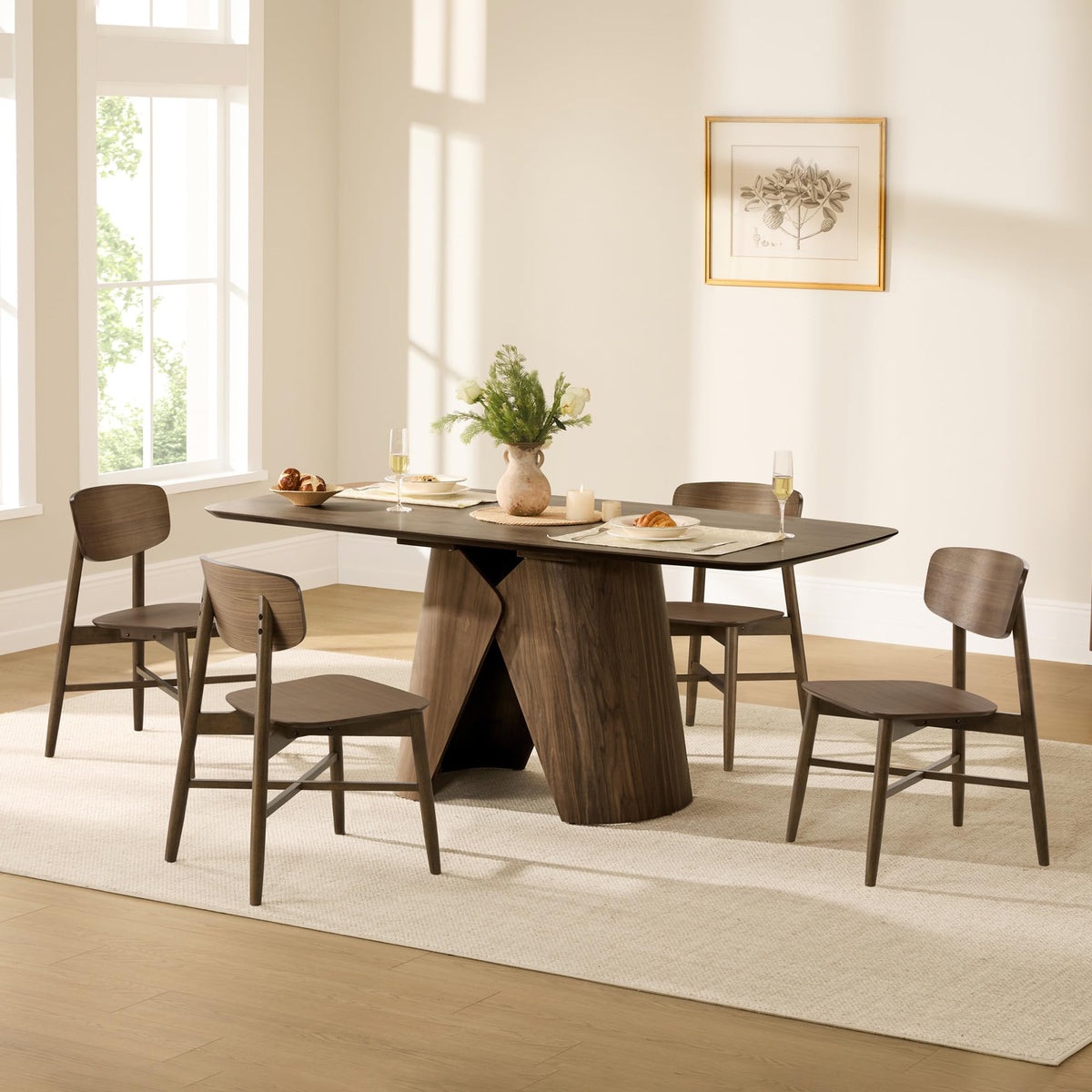 CHITA Soild Wood Dining Chairs Set of 4, Oak Wood Kitchen Chairs, Walnut