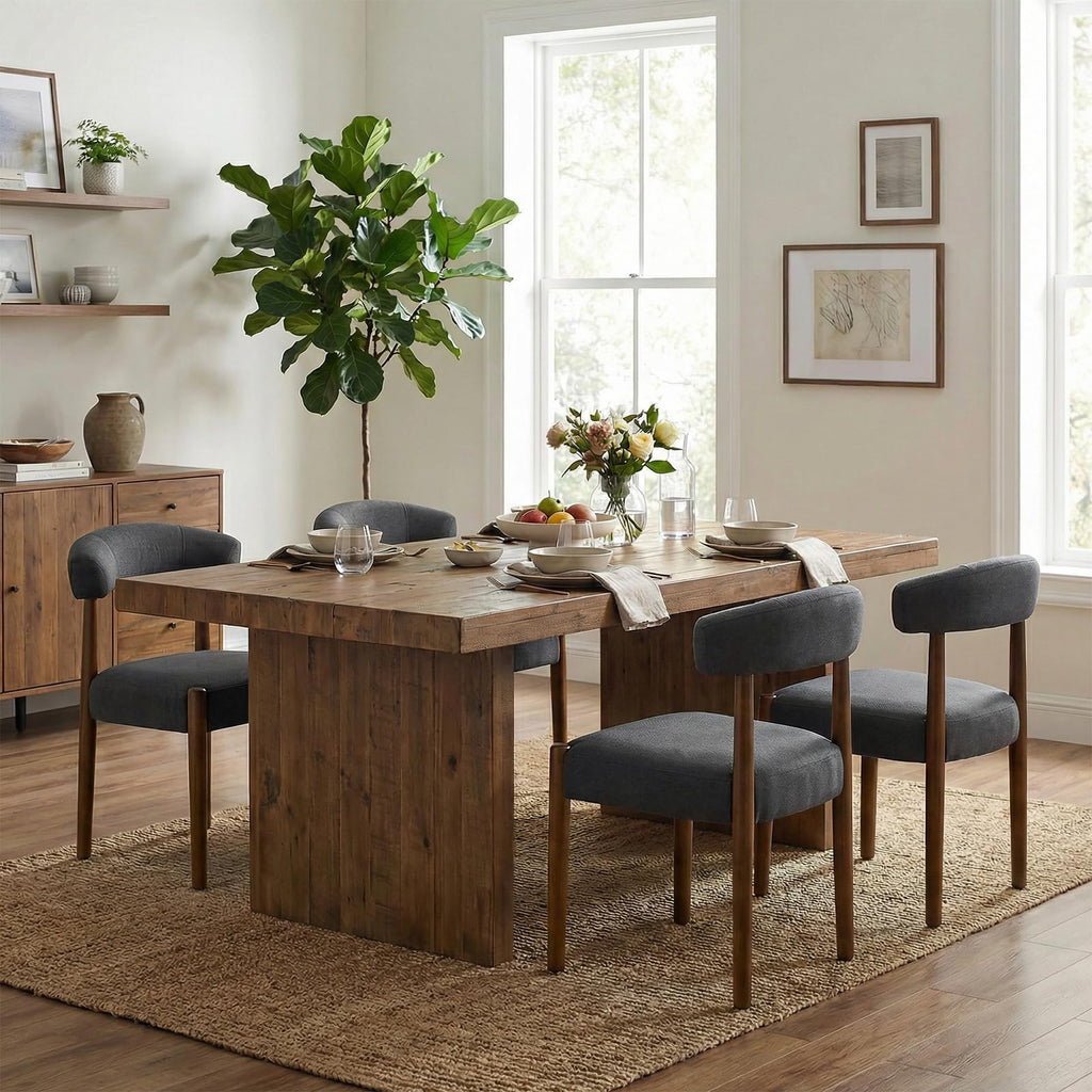 VKNOW Wooden Dining Chairs Set of 4 with Walnut Wood Legs and Curved Back