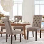 COLAMY Button Tufted Dining Chairs Set of 4, Parsons Upholstered Fabric Dining Room Chairs Kitchen Chairs with Wood Legs and Padded Seat, Taupe
