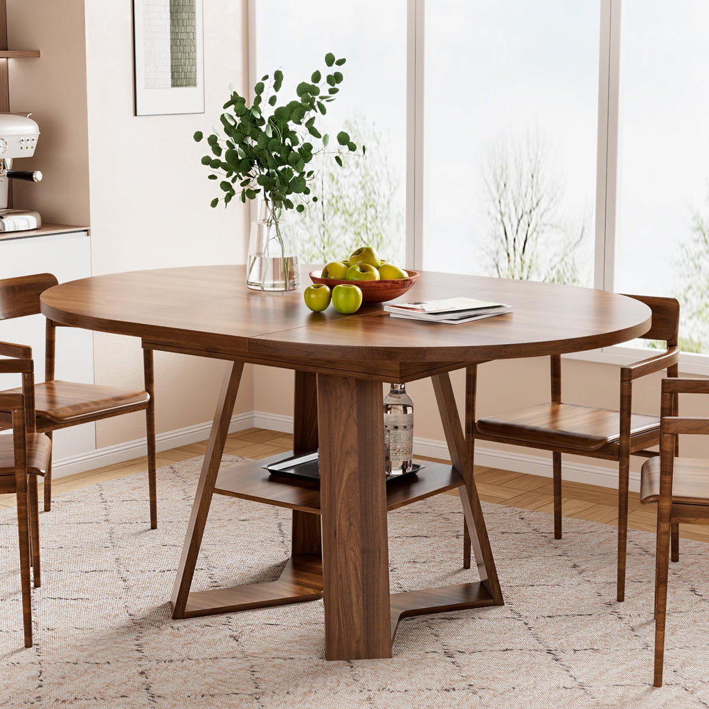 43.3"-59" Extendable Round Oval Dining Table for 4-8 with Storage Shelf