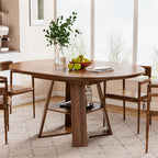 43.3"-59" Extendable Round Oval Dining Table for 4-8 with Storage Shelf