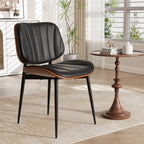 Dining Chairs Set of 2, Mid Century Modern Dining Room Chair, Upholstered Faux Leather Kitchen Chairs with Walnut Bentwood Back and Metal Legs for Kitchen Dining Room Living Room, Black