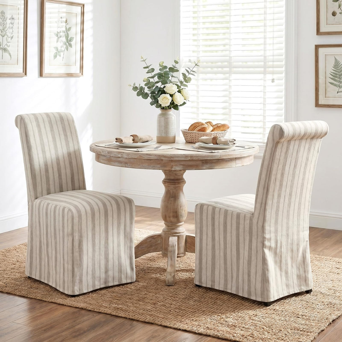 chairus Slipcovered Upholstered Parsons Dining Chairs Set of 4, Blue Stripe