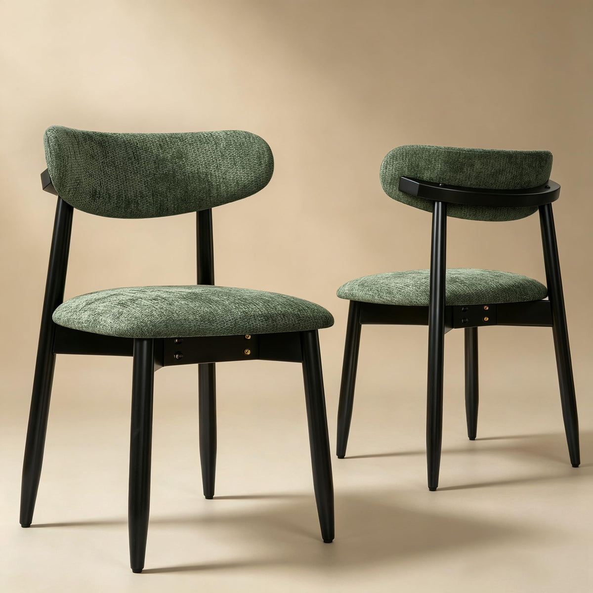 CHUN YI Dining Chairs Set of 4, Upholstered Wooden Dining Room Chairs, Mid Century Modern Fabric Kitchen Chair with Ergonomic Curved Backrest, Beige (Only Chairs)