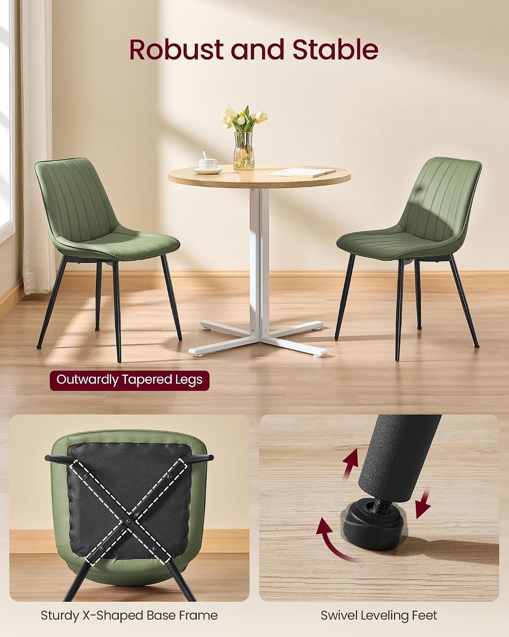 VASAGLE Dining Chairs Set of 4, Upholstered Kitchen Chairs, PU Leather