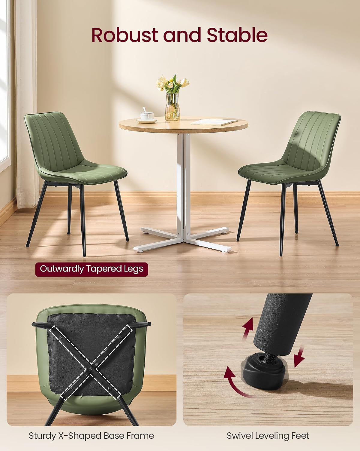 VASAGLE Dining Chairs Set of 4, Upholstered Kitchen Chairs, PU Leather