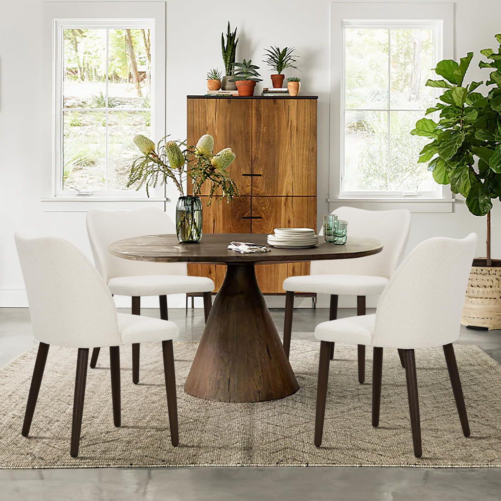 COLAMY Upholstered Dining Chairs Set of 6, Modern Kitchen & Dining Room Chairs with Curved Back, Fabric Padded Seat and Solid Wood Legs, Side Chairs for Restaurant, Cafe & Home, Beige