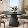 ONBRILL 47 Inch Round Dining Table for 4-6,Square Pedestal Base,Oak