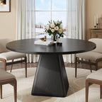 ONBRILL 47 Inch Round Dining Table for 4-6,Square Pedestal Base,Oak
