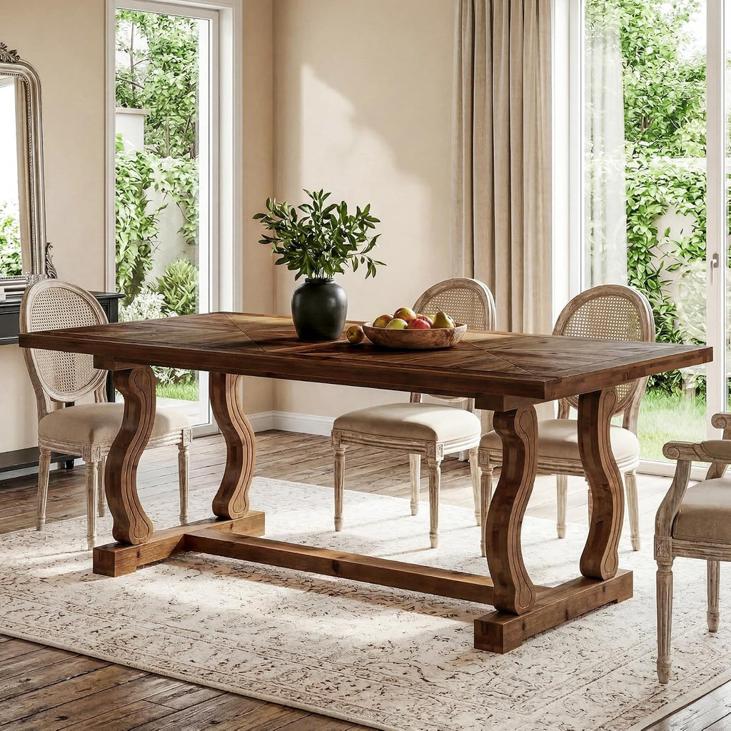 Solid Wood Dining Table for 4-6 People, 63" Kitchen Table