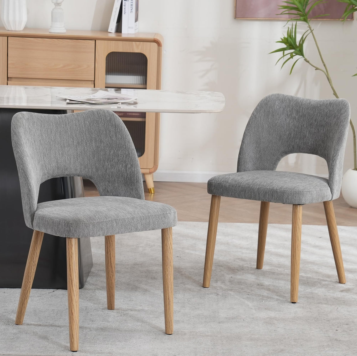 Modern Dining Chairs Set of 4, Upholstered Fabric Kitchen Chairs with Butterfly Hollow Back, Solid Wood Legs, Easy Assembly, Farmhouse Style for Kitchen & Dining Room, Green