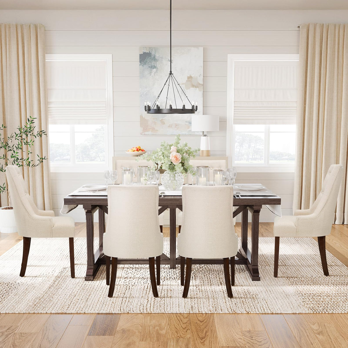 COLAMY Wingback Upholstered Dining Chairs Set of 4, Fabric Side Dining Room Chairs with Tufted Button, Living Room Chairs for Home Kitchen Resturant- Beige