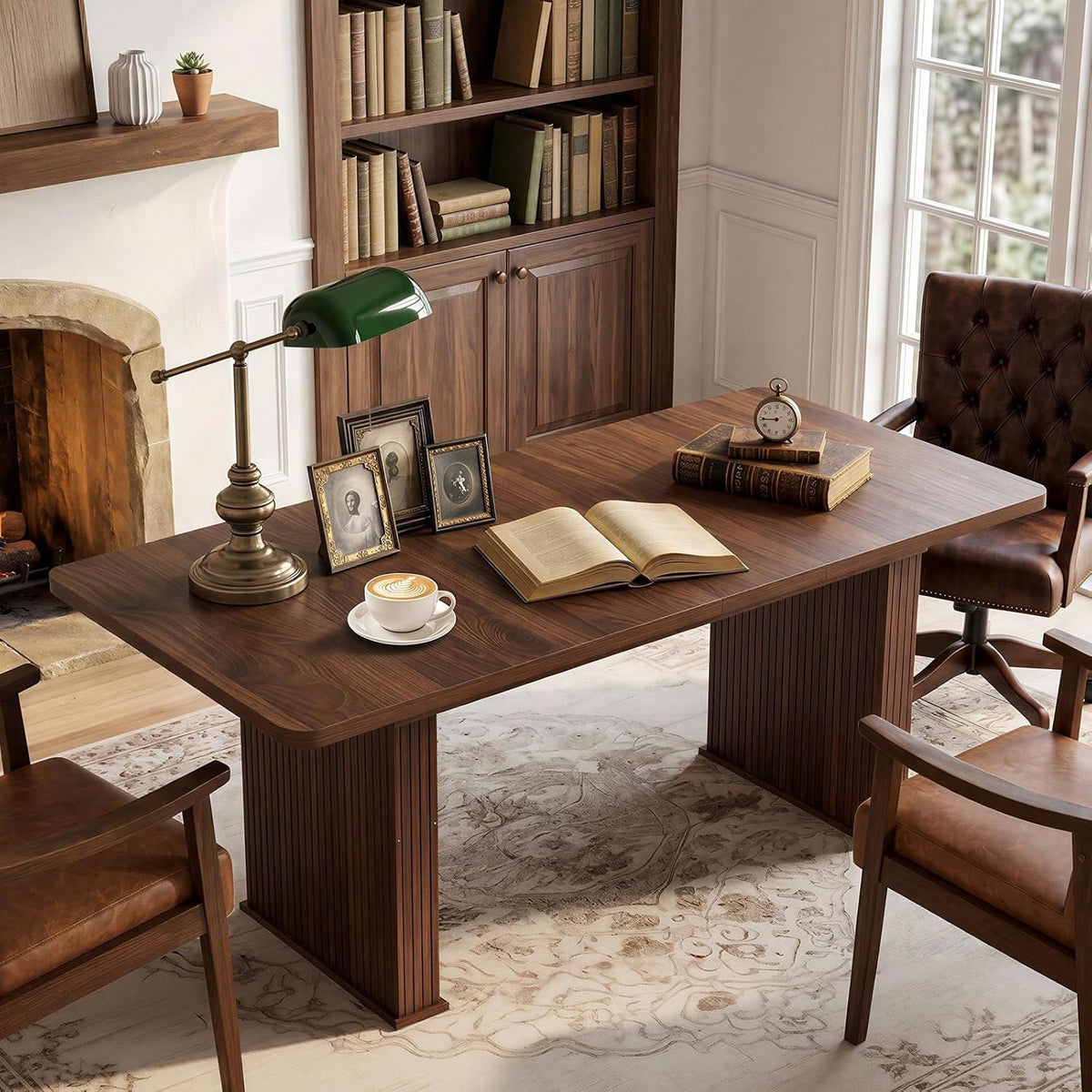 LEYAOYAO Extendable Dining Table for 4-6, 63"–79" with Fluted Base(Walnut)
