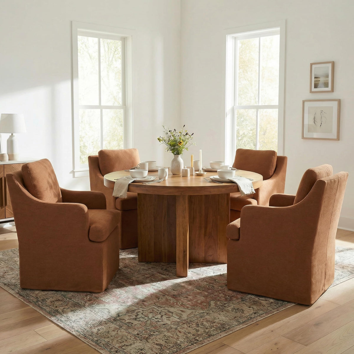 VKNOW Upholstered Dining Chairs Set of 2, Dining Room Chairs with Casters