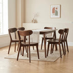 100% Solid Oak Dining Chairs Set of 4, Mid-Century Modern Dining Room Chairs, Wooden Kitchen Chairs with Curved Backrest, Walnut Brown Finish, Sillas de Comedor (4 Chairs)