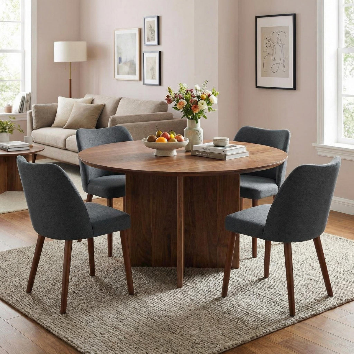 GarveeHome Wooden Dining Chair Set of 4 Upholstered Fabric Dining Chair