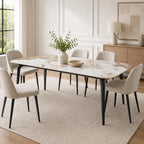63" Sintered Stone Dining Table, Modern Kitchen Table with Marble Top, Rectangular Dining Table with Black Metal Legs for Small Space Living Room,Kitchen,Office,Cafe, Pandora Beige