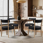ZJhome Dining Chairs Set of 4,Mid Century Modern Dining Chair Set - Linen Upholstered Low Back Kitchen & Dining Room Chairs with Woven Design,Oatmeal Fabric