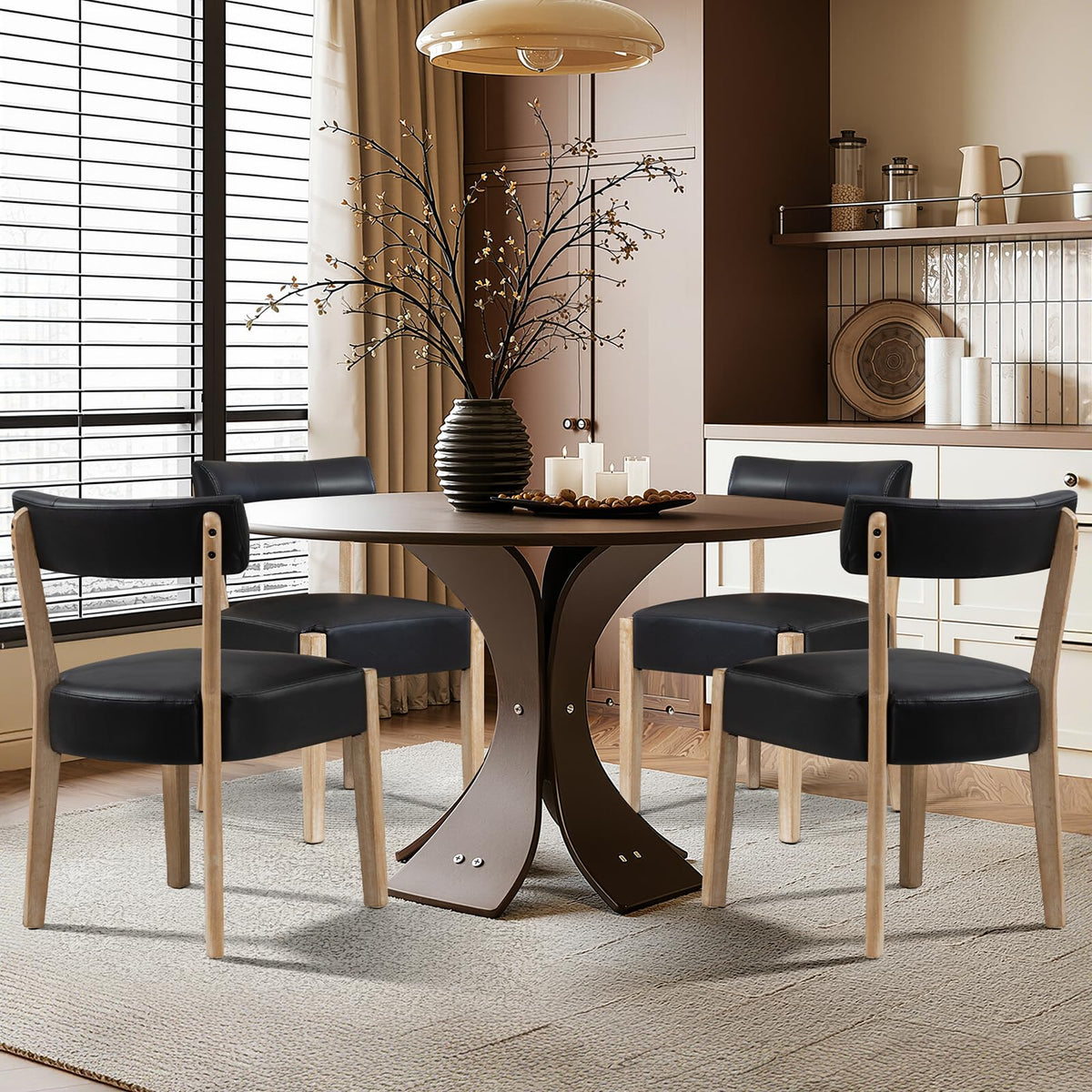 ZJhome Dining Chairs Set of 4,Mid Century Modern Dining Chair Set - Linen Upholstered Low Back Kitchen & Dining Room Chairs with Woven Design,Oatmeal Fabric