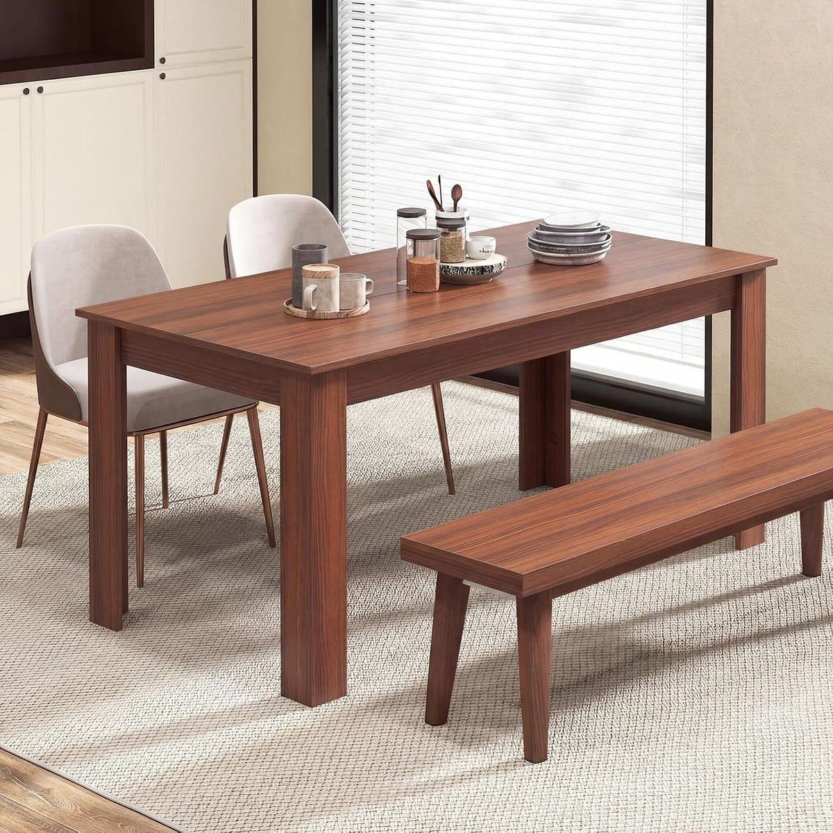 GIANTEX Dining Table for 4-6, 63" Large Rectangular Kitchen Table, Walnut