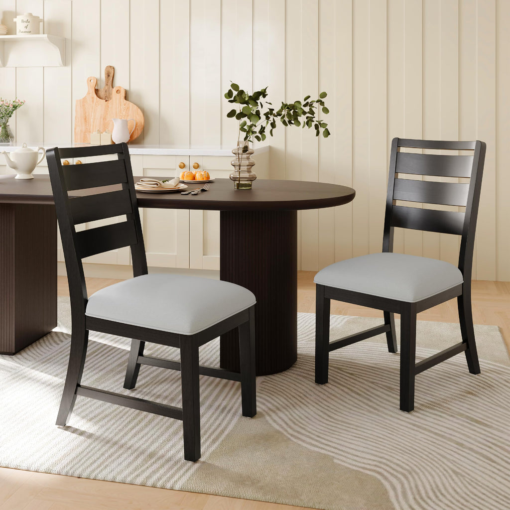 COLAMY Wooden Dining Chairs Set of 6, Farmhouse Upholstered Dining Room Chairs with 3.5" Thick Cushion, FSC Solid Wood Ladder Back Kitchen Chairs for Home and Restaurant, Easy Clean,Brown