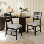 COLAMY Wooden Dining Chairs Set of 6, Farmhouse Upholstered Dining Room Chairs with 3.5" Thick Cushion, FSC Solid Wood Ladder Back Kitchen Chairs for Home and Restaurant, Easy Clean,Brown