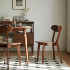100% Solid Oak Dining Chairs Set of 4, Mid-Century Modern Dining Room Chairs, Wooden Kitchen Chairs with Curved Backrest, Walnut Brown Finish, Sillas de Comedor (4 Chairs)
