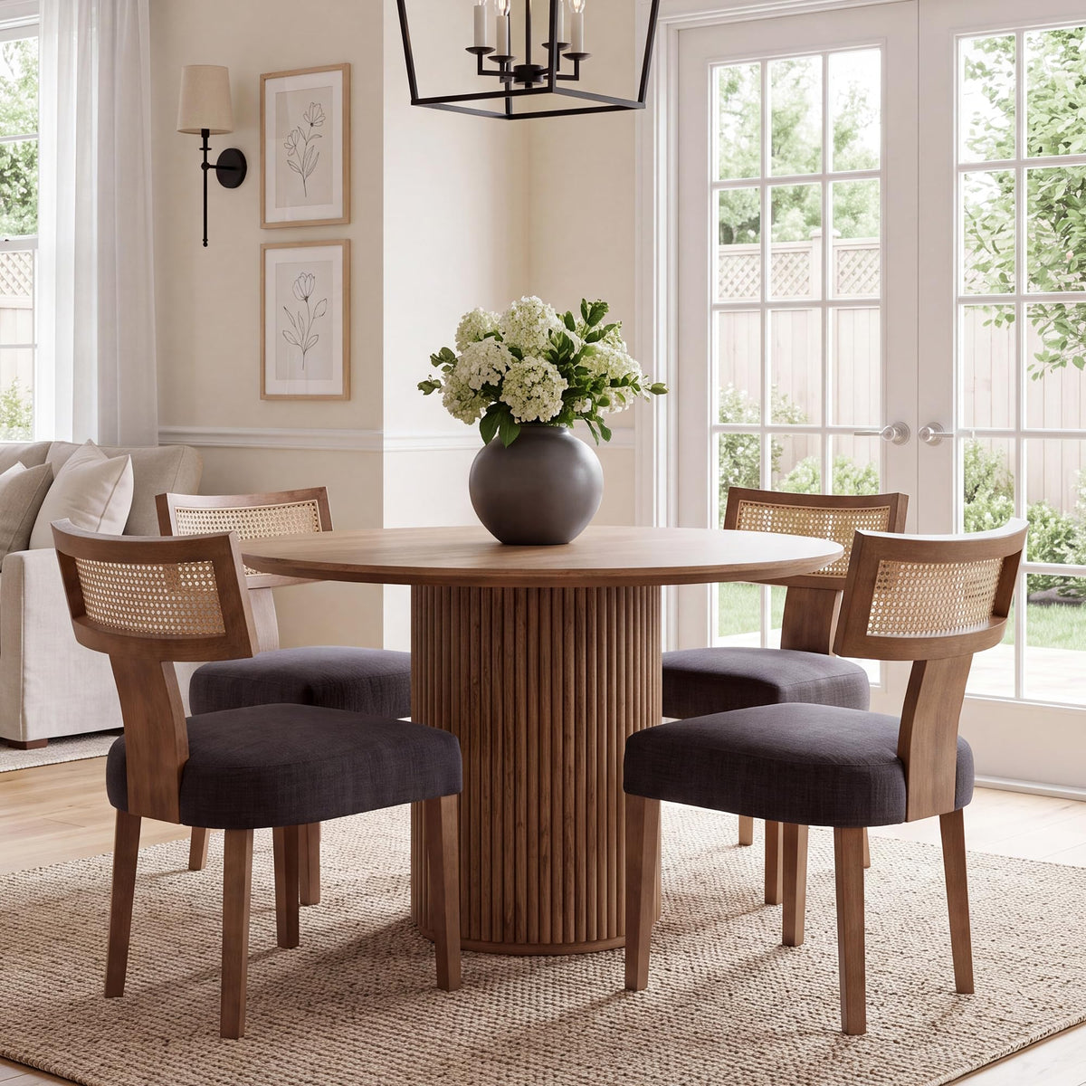 HNY Mid Century Modern Dining Chairs Set of 4, Upholstered Linen Kitchen & Dining Room Chairs with Ergonomic Curved Backrest, Solid Wood Legs, Farmhouse Accent Chair for Home, Apartment, Beige