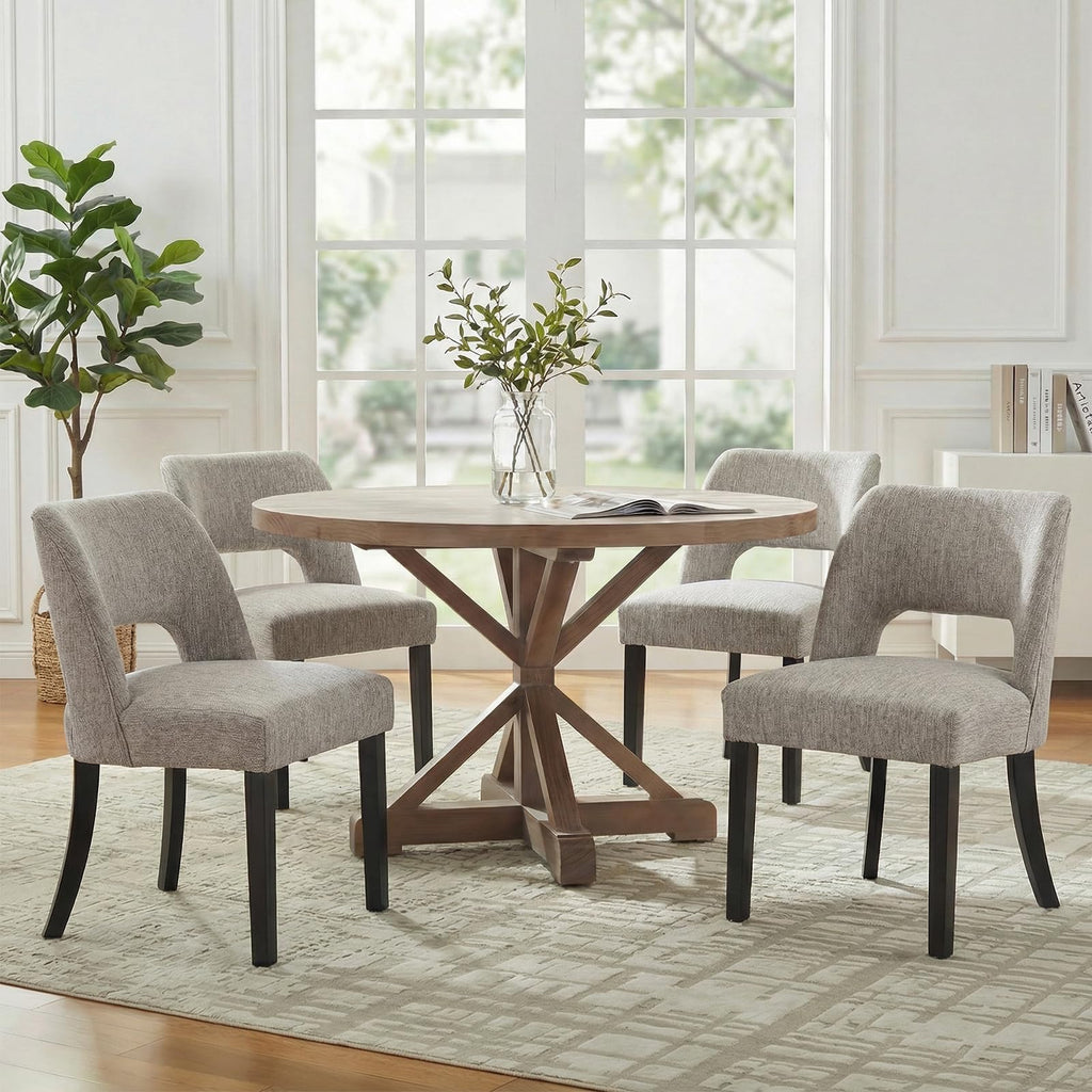 keoni Wooden Dining Chairs Set of 4 with Black Rubberwood Legs and Backrest