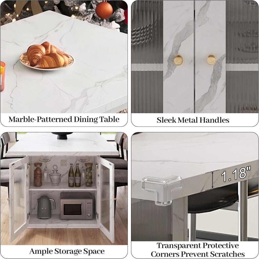 51"-78" Extendable Dining Table, White Faux Marble Kitchen Table for 4-8