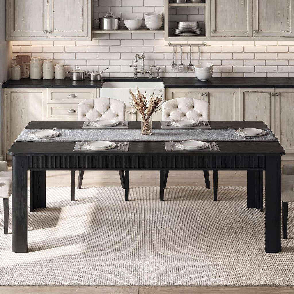 MapleGrace 70" Rectangle Dining Table for 6-8, Wooden Kitchen Table, Black